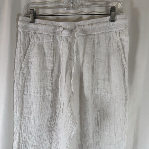 Sigrid Olsen 100% Linen Pants Women's Large White Pull On Drawstring Pockets - Picture 2 of 12